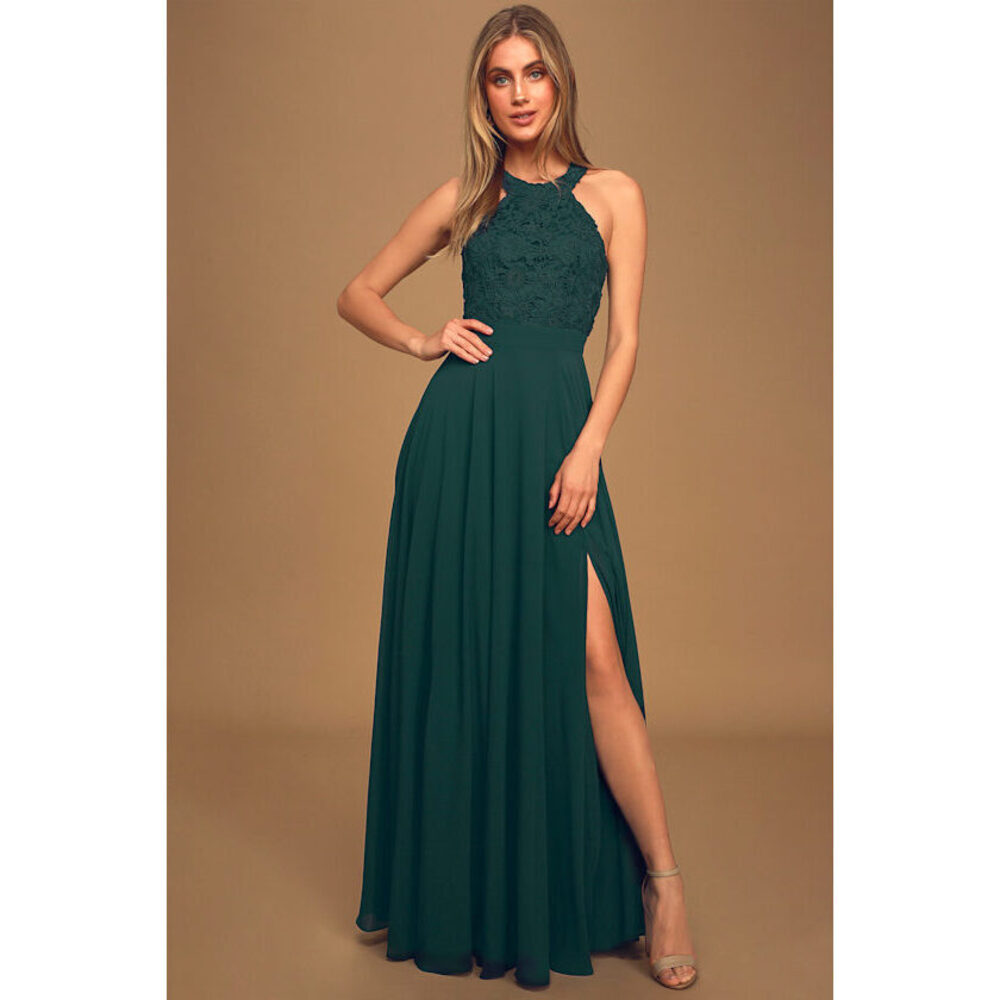 Lulus Picture Perfect Emerald Green Lace Maxi Dress - Size XS